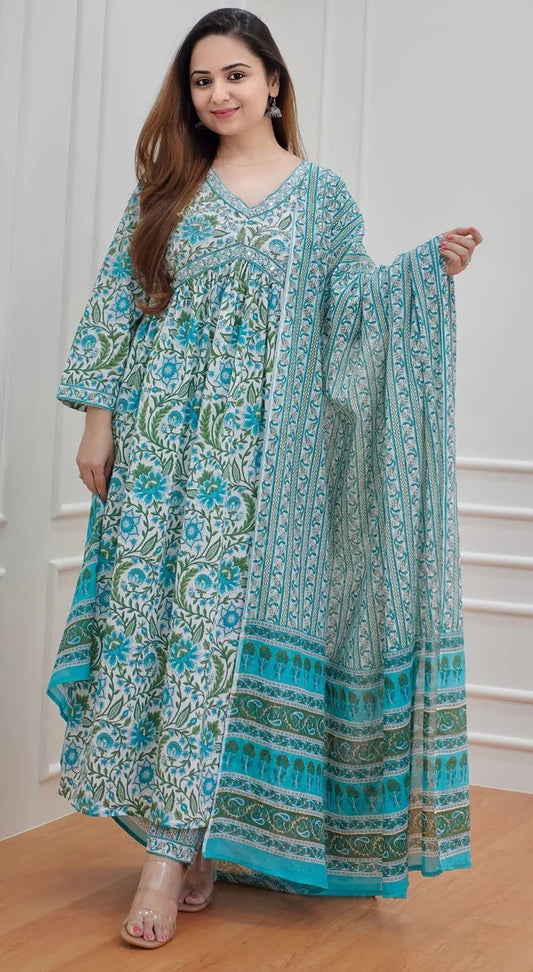 Sky Blue Printed wear Kurti With Bottom Dupatta set