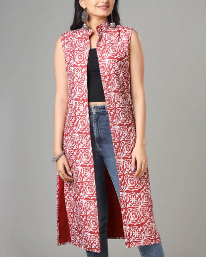 Maroon Colour Printed Long Jacket For Women's