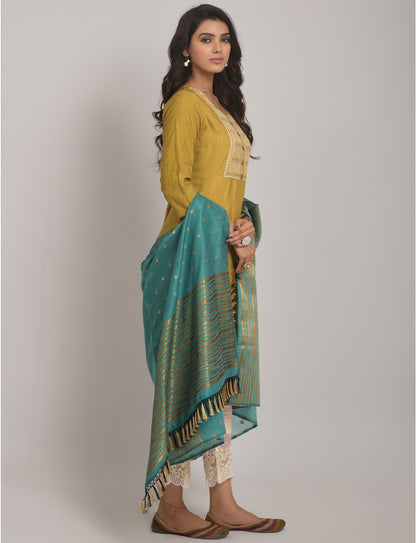 Yellow Party Wear Embroidery Worked Kurta With Pant And Duppata Set