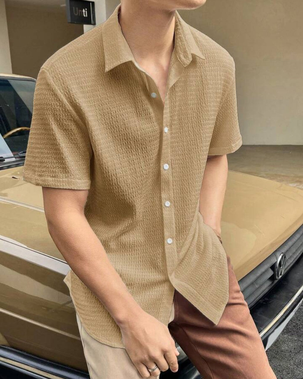 Cream Colour Men  Casual Wear Cotton Structured Shirt