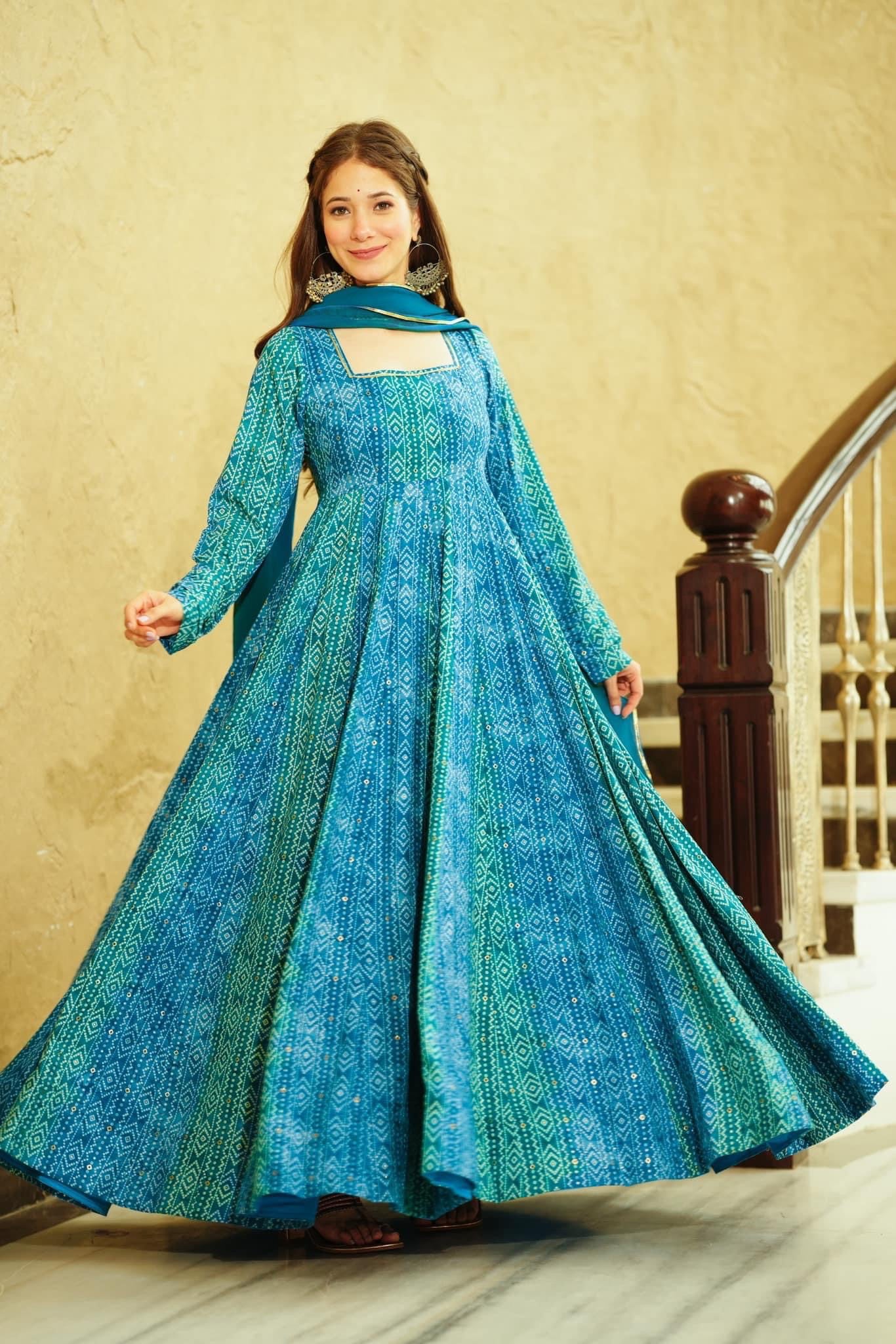 Blue Color Beautiful and Stylish Full Flair Gown for Women