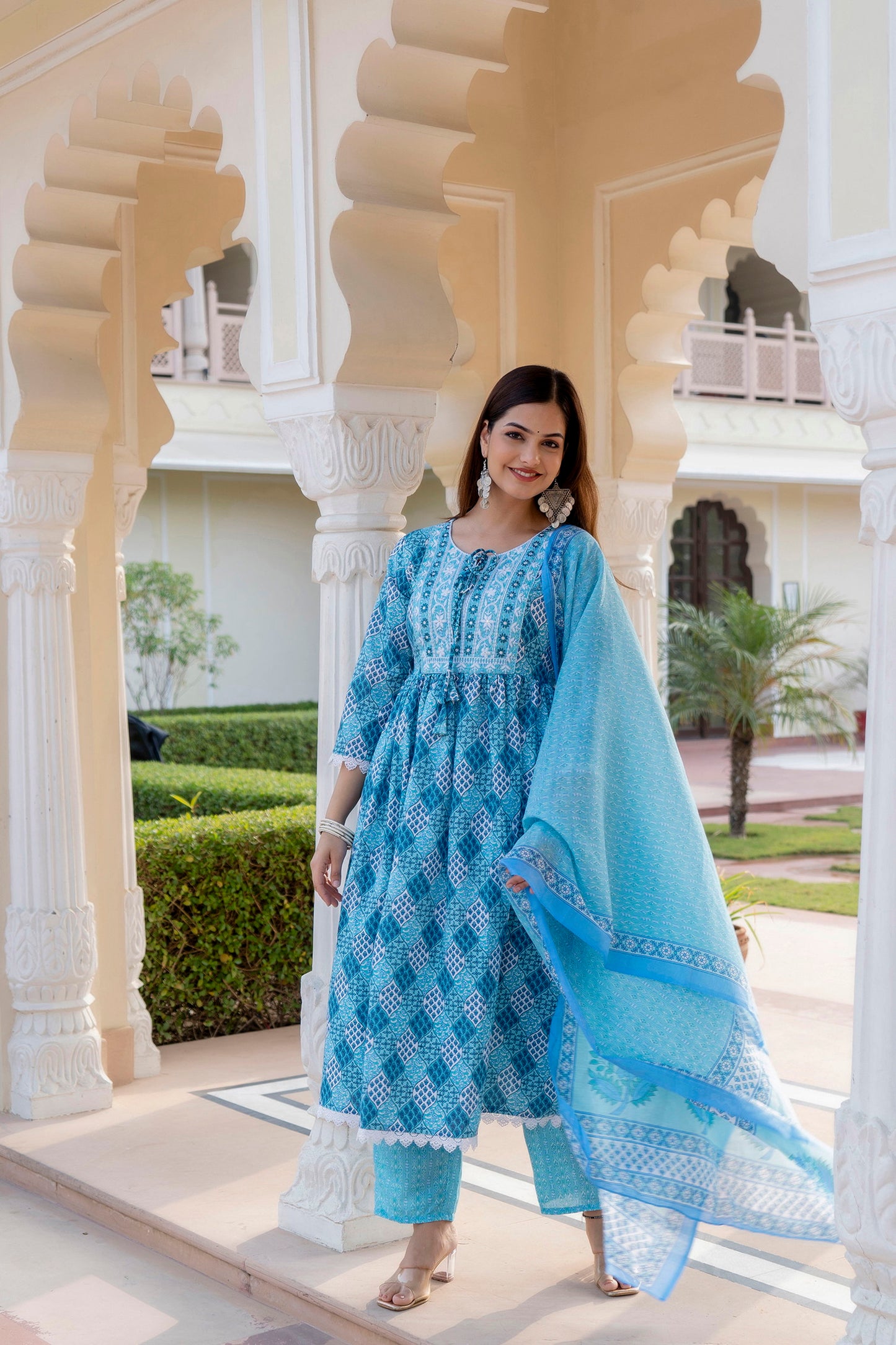 Women Embroidered Anarkali Kurta and Pant Set with Dupatta