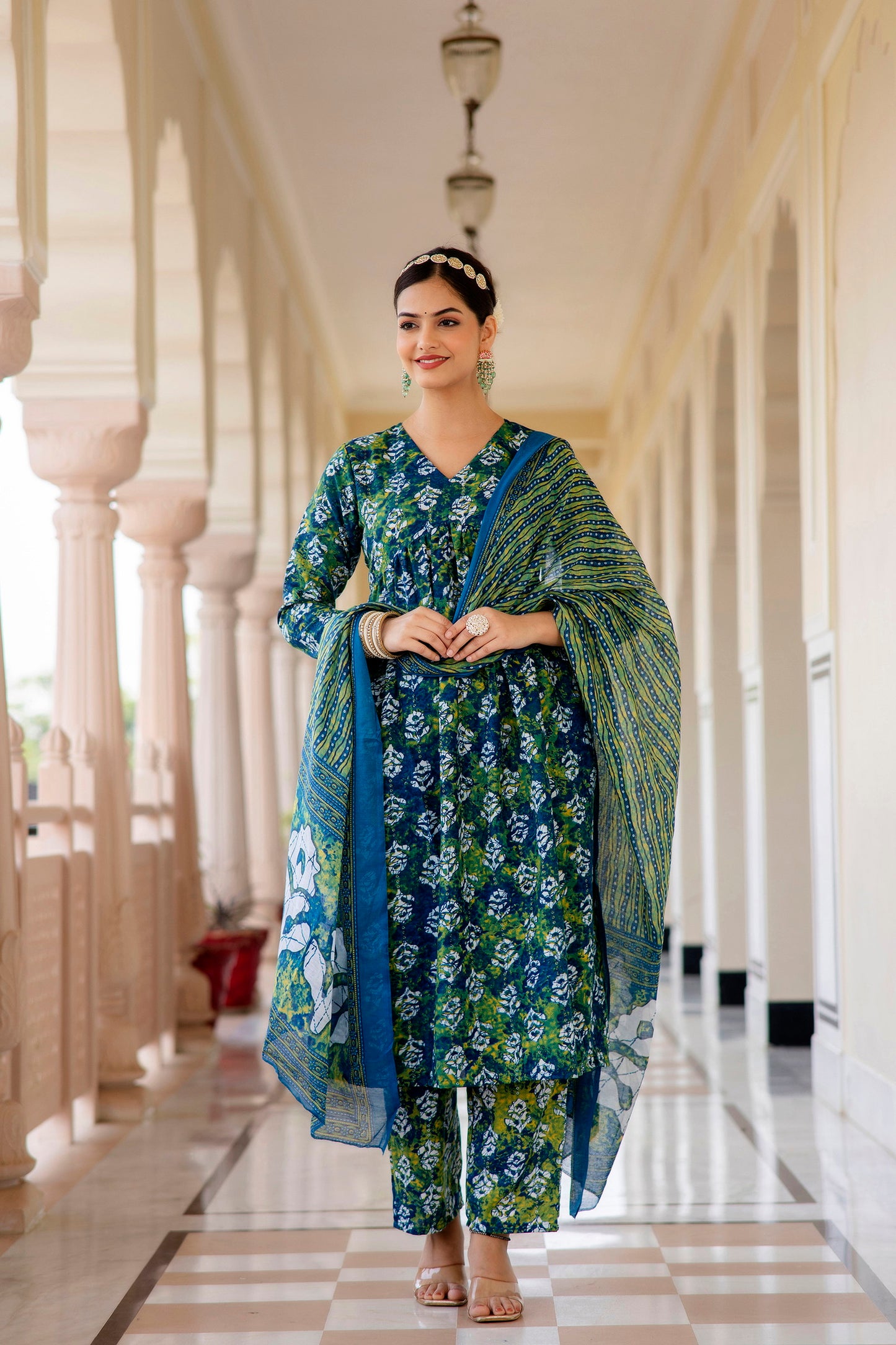 Women Printed A-Line Kurta and Pant Set with Dupatta Set