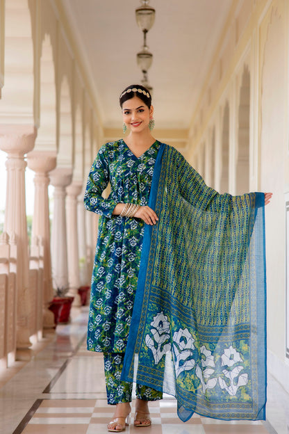 Women Printed A-Line Kurta and Pant Set with Dupatta Set