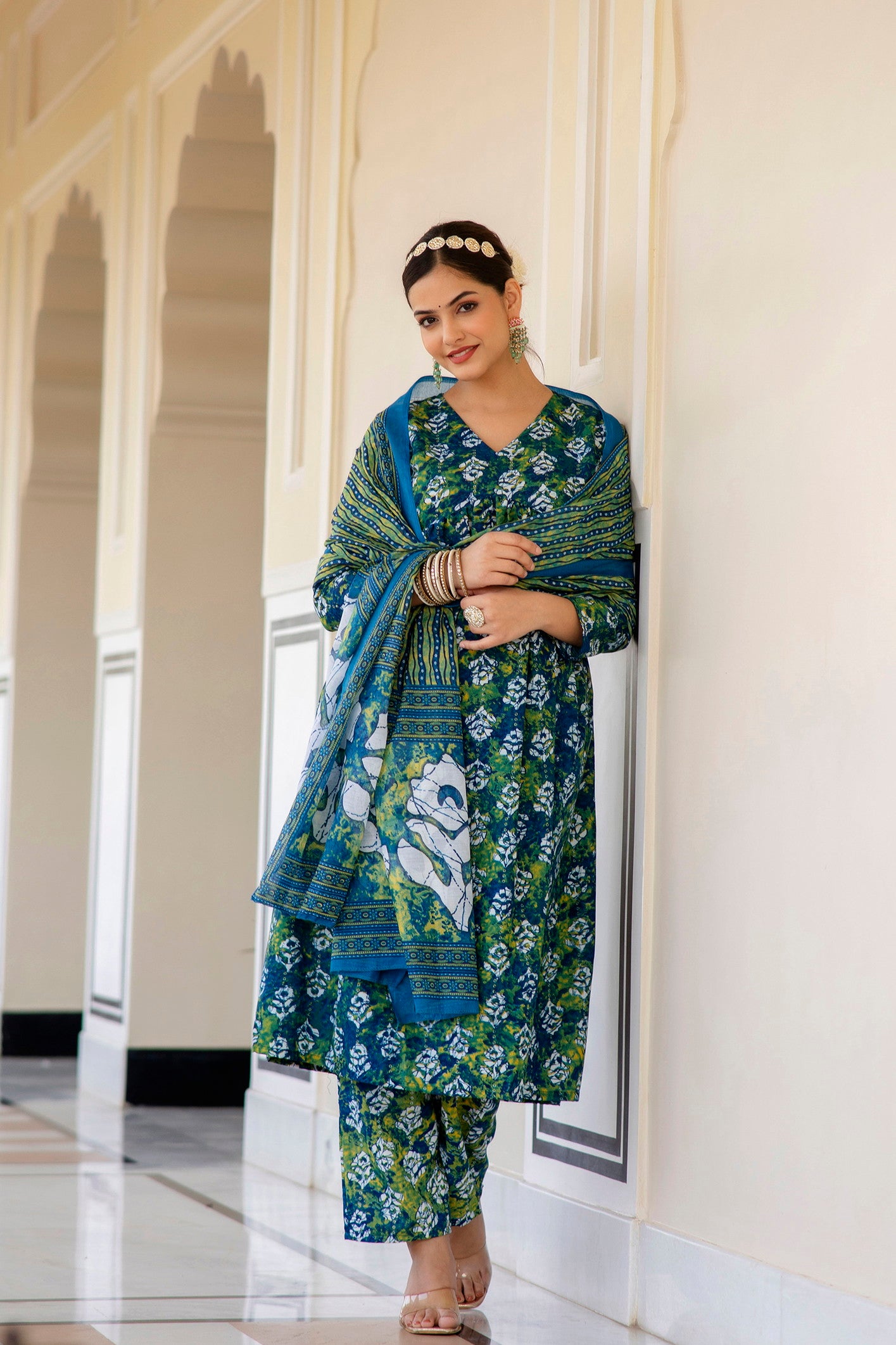 Women Printed A-Line Kurta and Pant Set with Dupatta Set