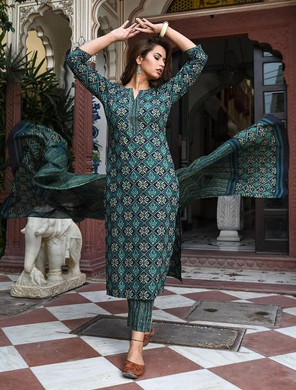 Women Block Printed Kurta Set with Dupatta