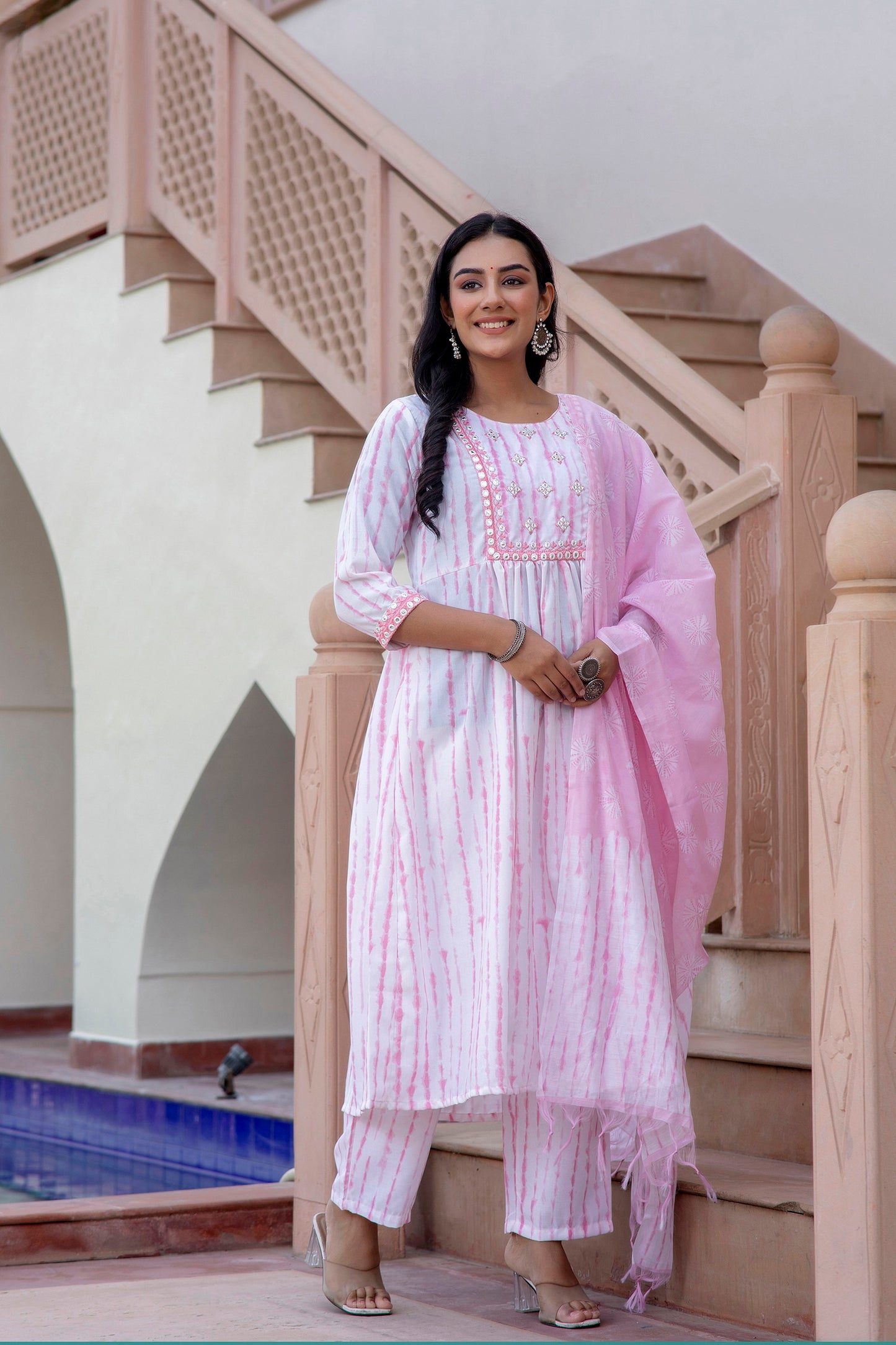 Women Embroidery Kurta and Pant Set with Dupatta in Pink