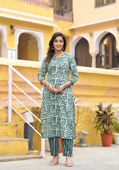 Women Straight Block Printed Kurta and Pant Set with Dupatta in Beautiful Color