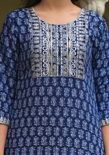 Simple and Designer Kurta set with Bottom and Dupatta in Blue Color