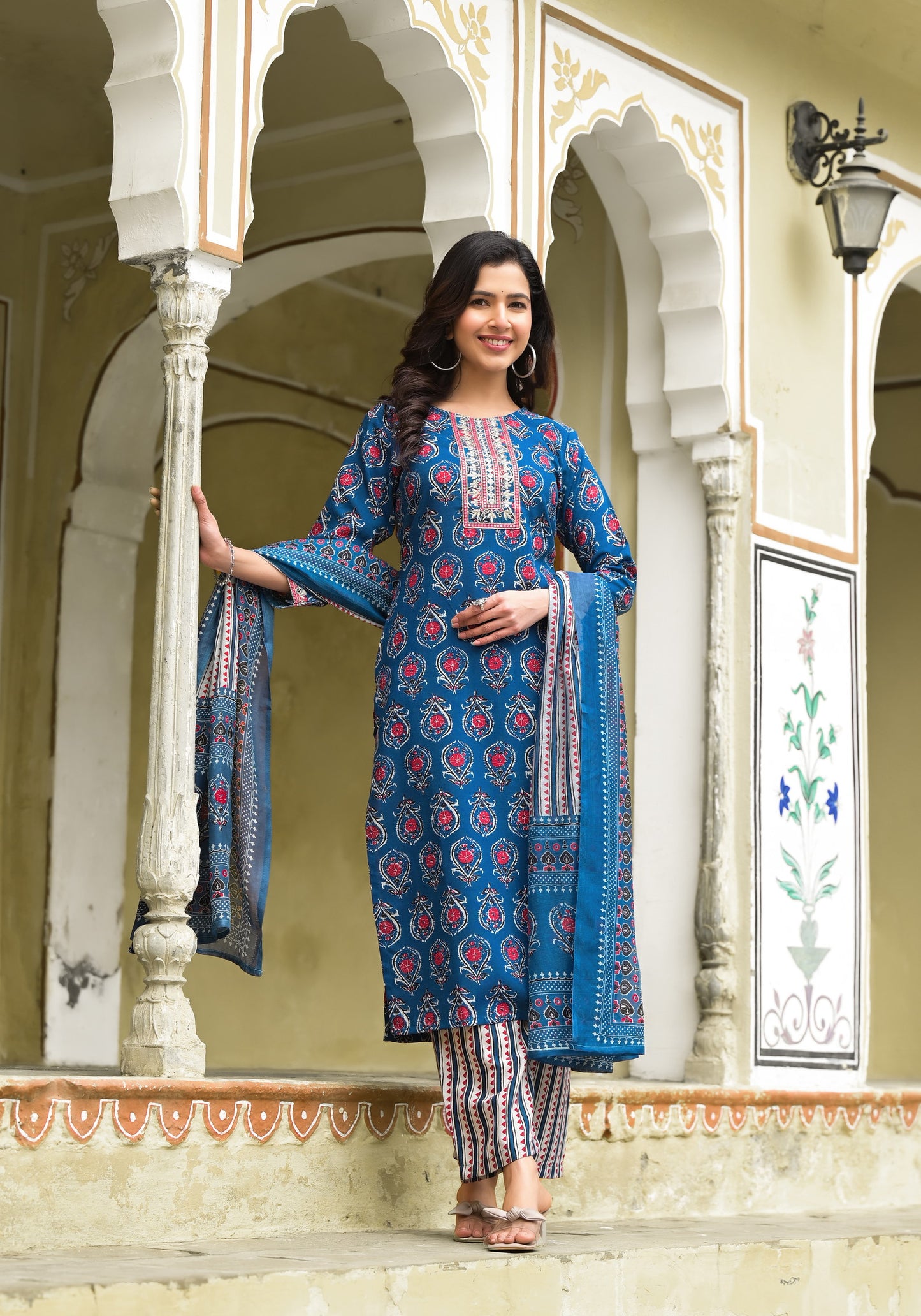 Aqua Blue color Simple and Beautiful Kurta set With Bottom and Dupatta