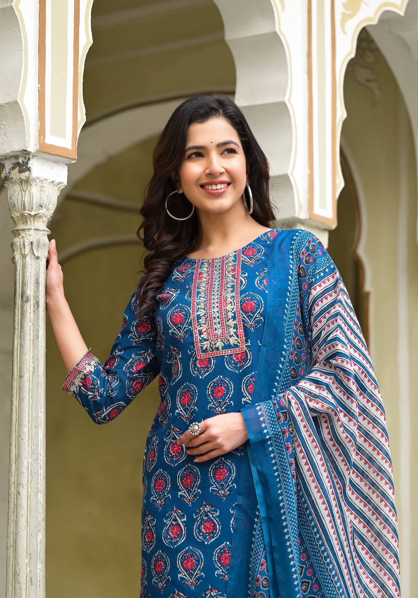 Aqua Blue color Simple and Beautiful Kurta set With Bottom and Dupatta