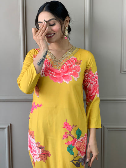 Designer Floral Kurta Set with Bottom and Dupatta