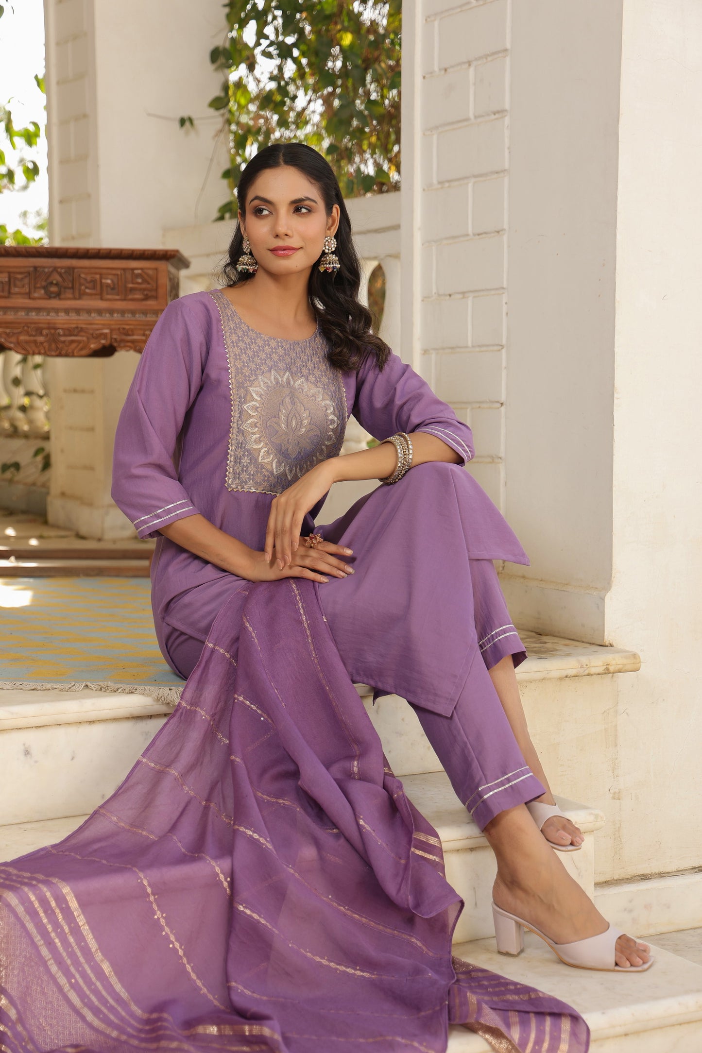 Beautiful and Simple Embroidered Kurta set With Bottom and Dupatta