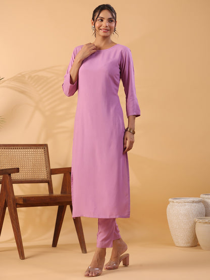 Mauve Colour Round Neck Straight Kurta With Trouser