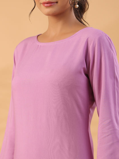 Mauve Colour Round Neck Straight Kurta With Trouser