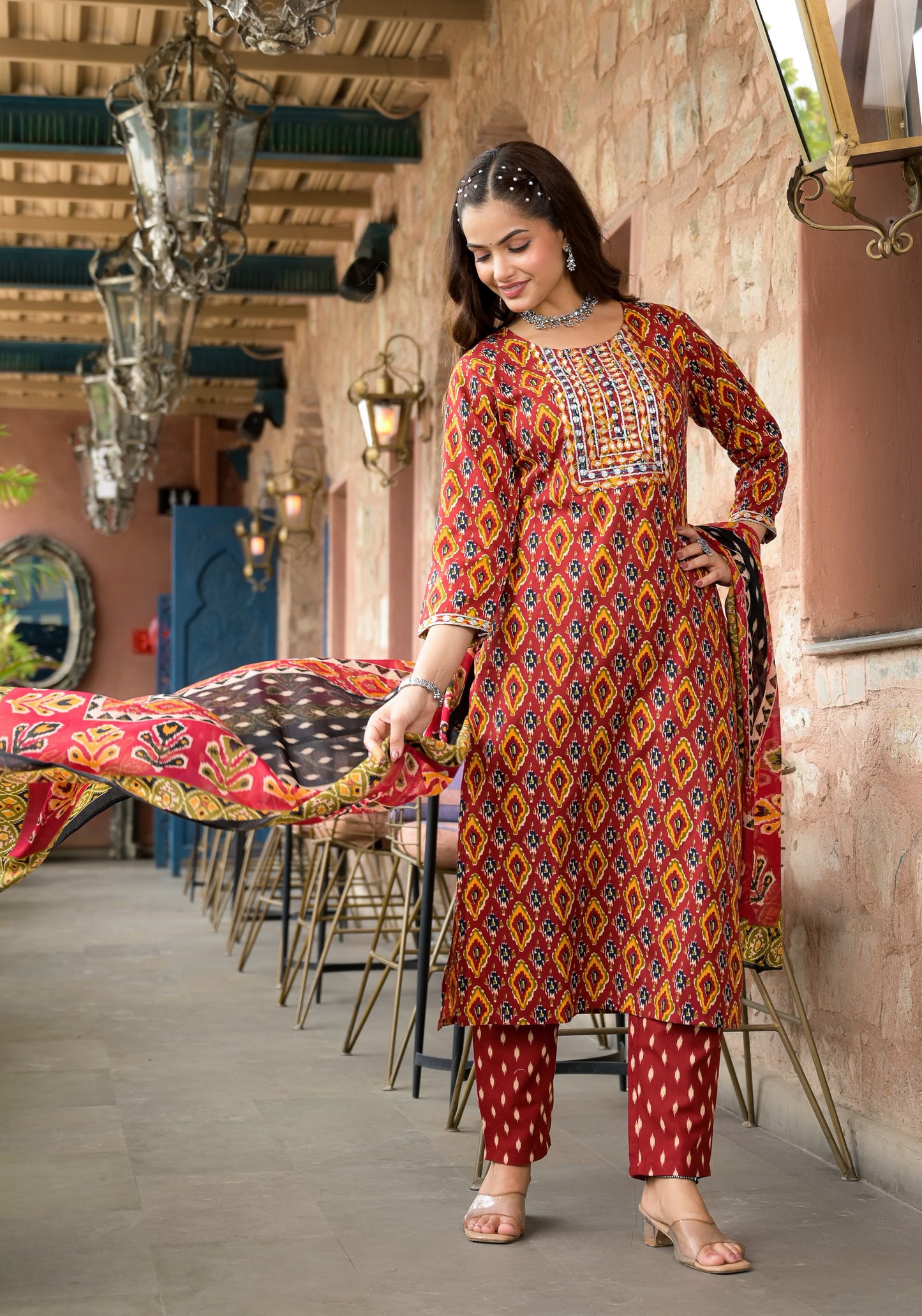 Beautiful Designer Rayon Full Stiched Kurti Pant with Dupatta