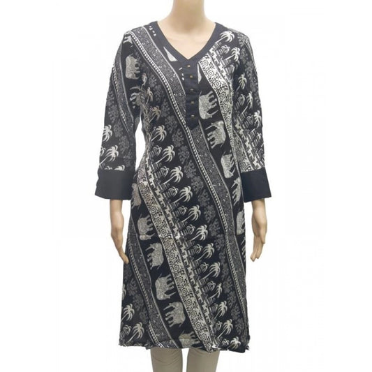 Women's Rayon Kurtis (Black, White, XL)