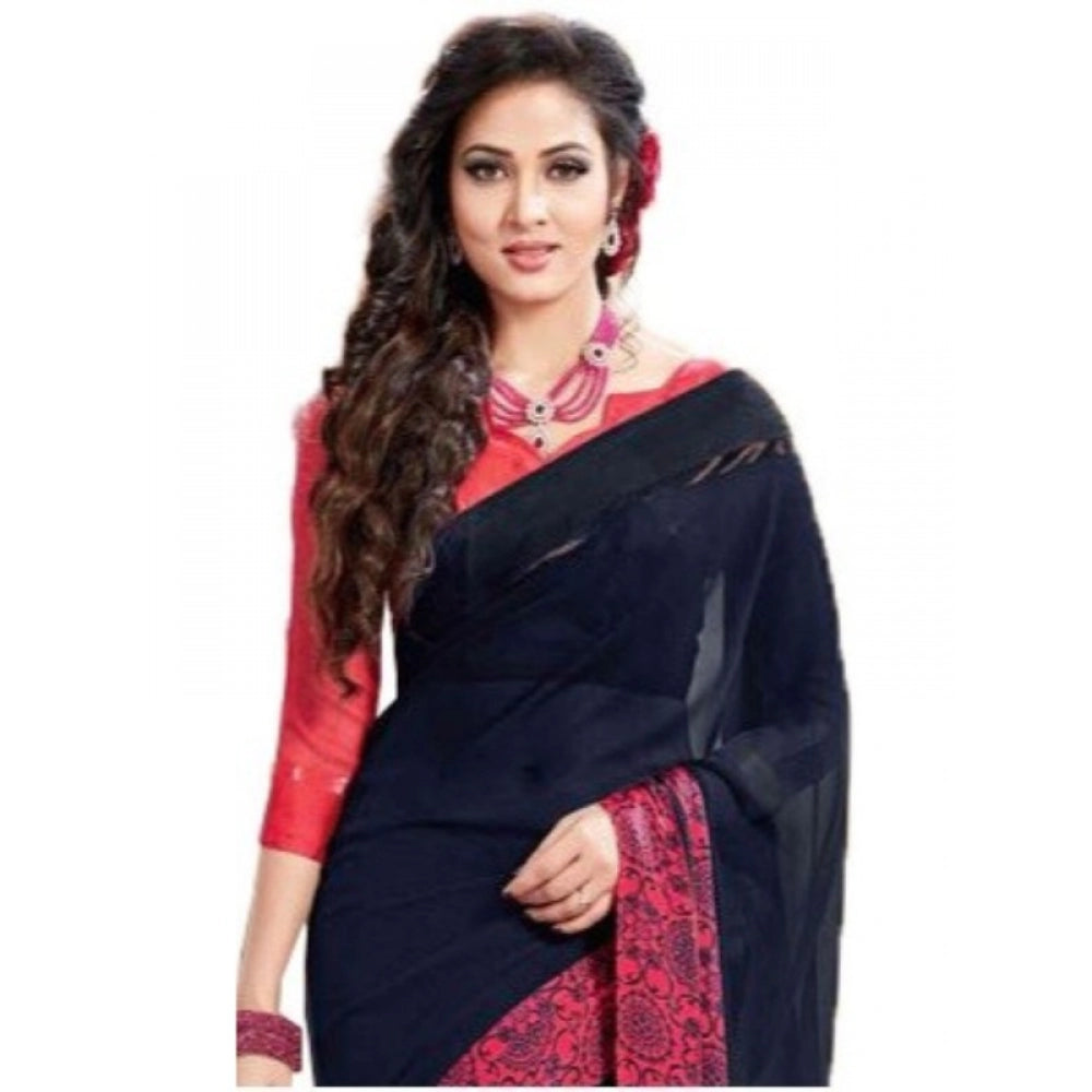 Womens Georgette Digital Printed Saree (Navy Blue, 6.25 Mtr)