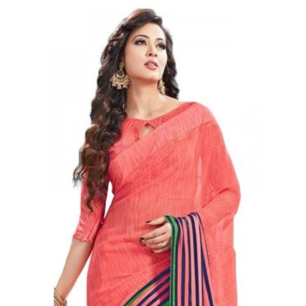 Womens Geogrette Saree with Blouse Digital Printed Saree (Peach, 6.25 Mtr)