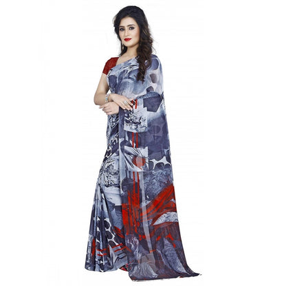 Printed Faux Georgette Black Color Saree