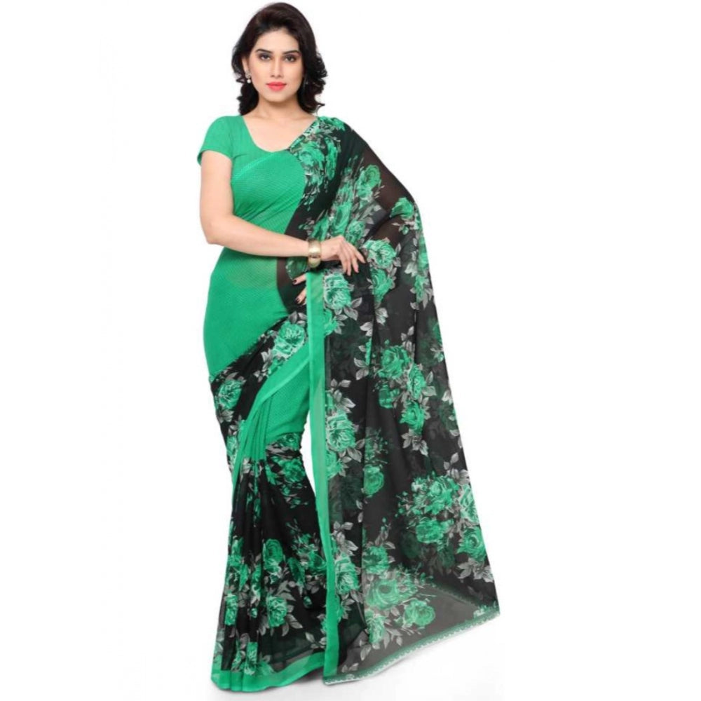 Printed Faux Georgette Green Color Saree