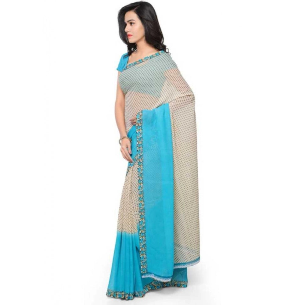 Printed Faux Georgette Blue Color Saree