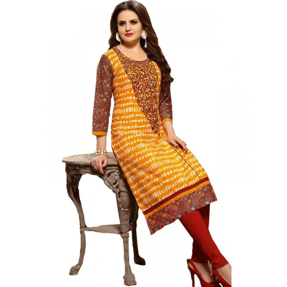 Generic Women's Cotton Kurtis (Orange, Multi, XL)