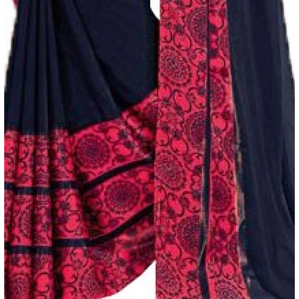 Womens Georgette Digital Printed Saree (Navy Blue, 6.25 Mtr)