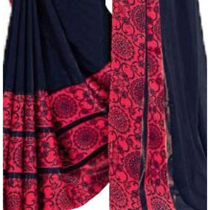 Womens Georgette Digital Printed Saree (Navy Blue, 6.25 Mtr)