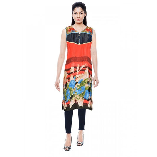 Generic Women's Synthetic Kurtis (Orange, L)