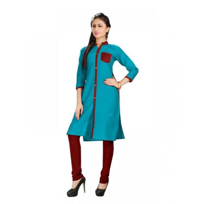 Generic Women's Cotton Kurtis (Blue, Maroon, L)