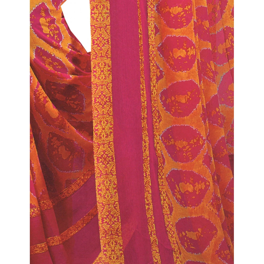 Womens Georgette Digital Printed Saree (Dark Pink, Orange, 6.25 Mtr)