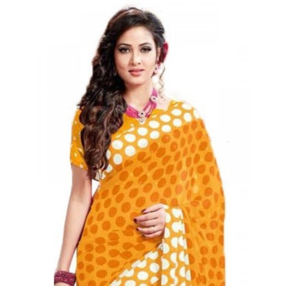 Womens Geogrette Saree with Blouse Digital Printed Saree (Yellow, 6.25 Mtr)