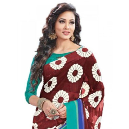 Womens Geogrette Saree with Blouse Digital Printed Saree (Brown, 6.25 Mtr)