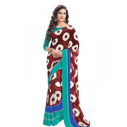 Womens Geogrette Saree with Blouse Digital Printed Saree (Brown, 6.25 Mtr)