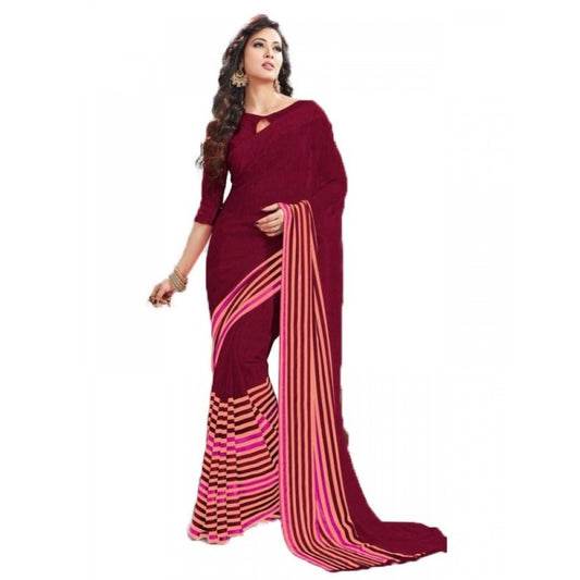 Womens Geogrette Saree with Blouse Digital Printed Saree (Maroon, 6.25 Mtr)