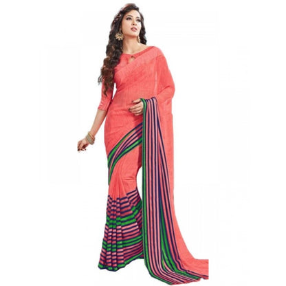 Womens Geogrette Saree with Blouse Digital Printed Saree (Peach, 6.25 Mtr)