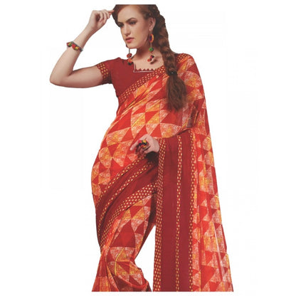 Womens Georgette Digital Printed Saree (Red, 6.25 Mtr)