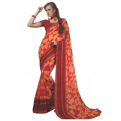 Womens Georgette Digital Printed Saree (Red, 6.25 Mtr)