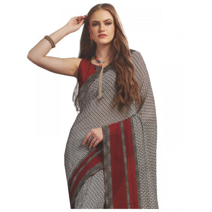 Womens Georgette Digital Printed Saree (Grey, Red, 6.25 Mtr)