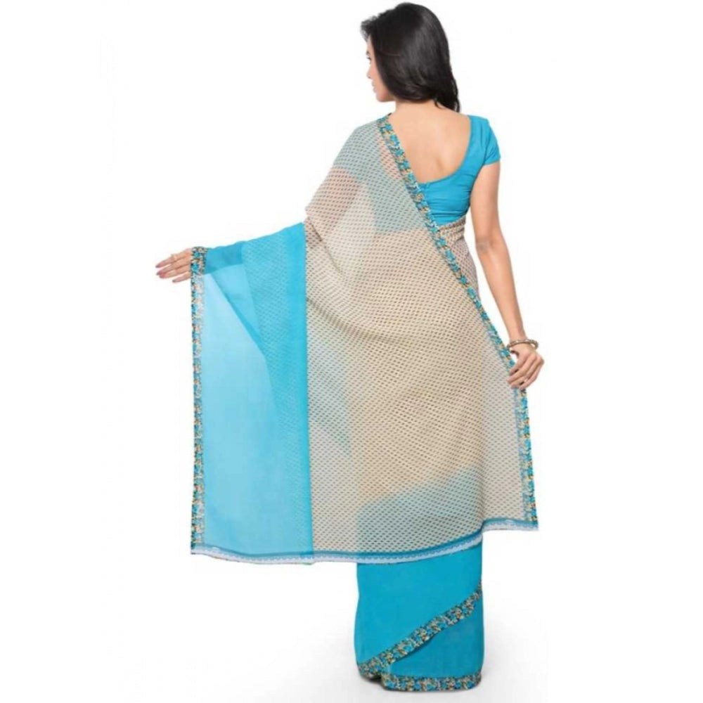 Printed Faux Georgette Blue Color Saree