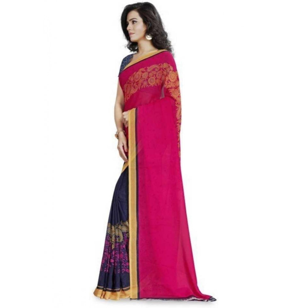 Printed Faux Georgette Pink Color Saree