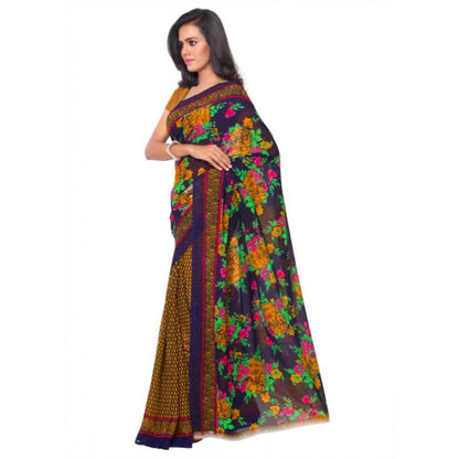 Printed Faux Georgette Gold Color Saree