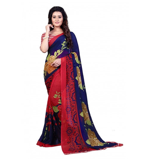 Printed Faux Georgette Blue Color Saree