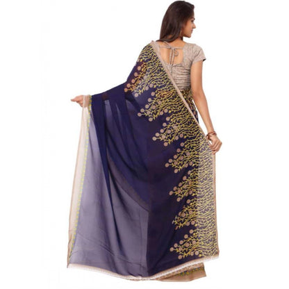 Printed Faux Georgette Blue Color Saree