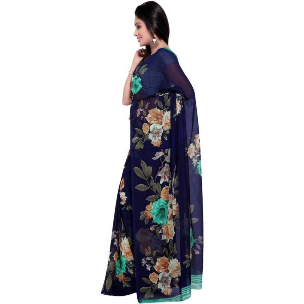 Printed Faux Georgette Blue Color Saree