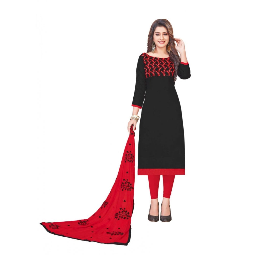 Generic Women's Glaze Cotton Unstitched Salwar-Suit Material With Dupatta (Black, 2-2.5mtrs)