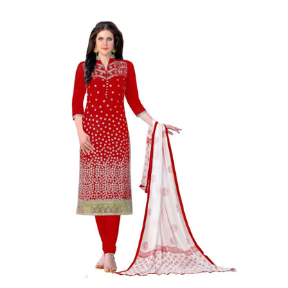 Generic Women's Cotton Unstitched Salwar-Suit Material With Dupatta (Red, 2-2.5mtrs)