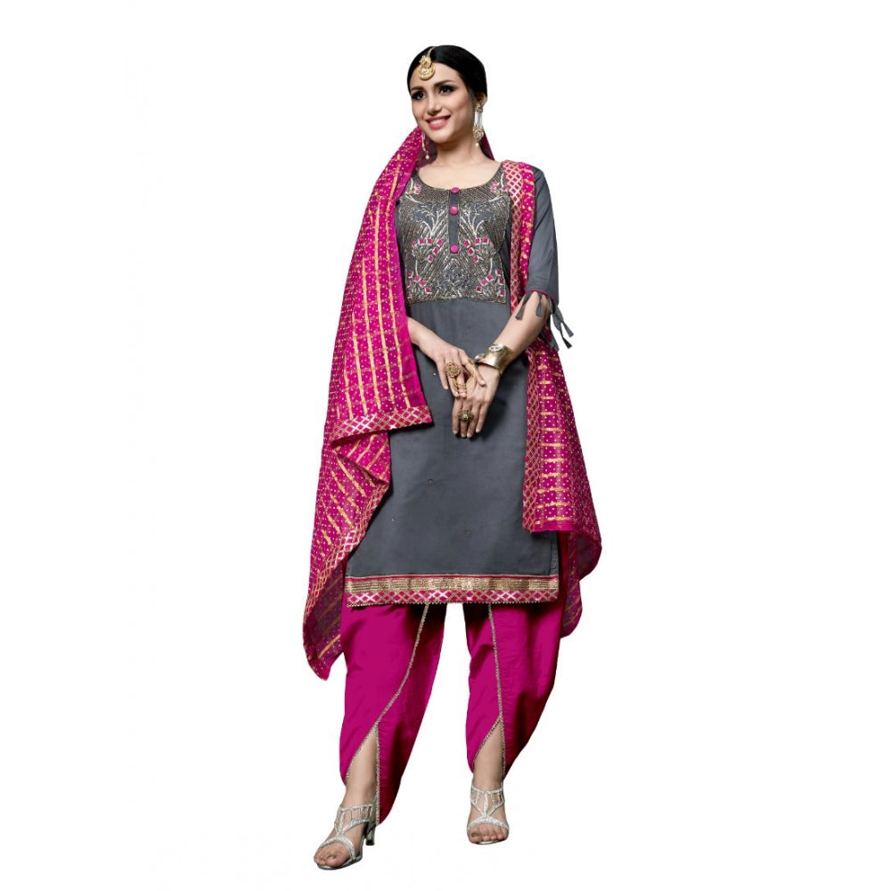 Women's Cotton Unstitched Salwar-Suit Material With Dupatta (Grey, 2-2.5mtrs)