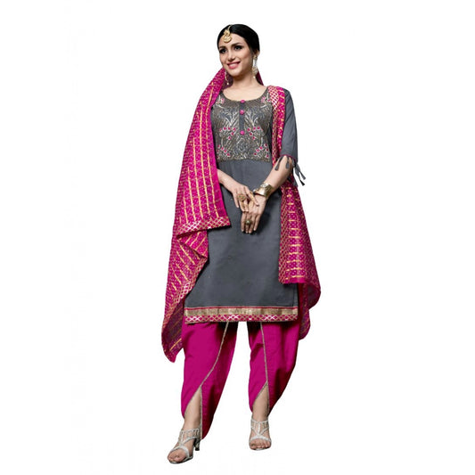 Generic Women's Cotton Unstitched Salwar-Suit Material With Dupatta (Grey, 2-2.5mtrs)